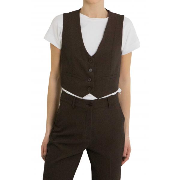 Gilet cropped con bottoni e tasche frontali Please